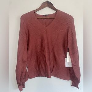 1 State Women's Rib-Knit Bubble Sleeve Long Sleeve Sweater in Terra Earth SizeXS